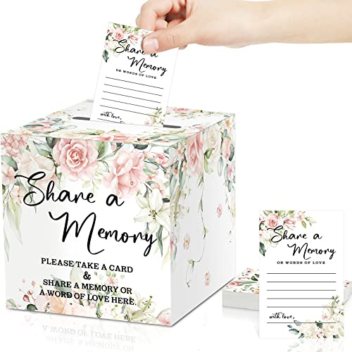 Tatuo 50 pezzi Greenery Share a Memory Card per collezioni di vita, scatole di memoria idee per gli ospiti, scatola di fiori rosa per funerale, laurea, matrimonio, addio al nubilato, compleanno