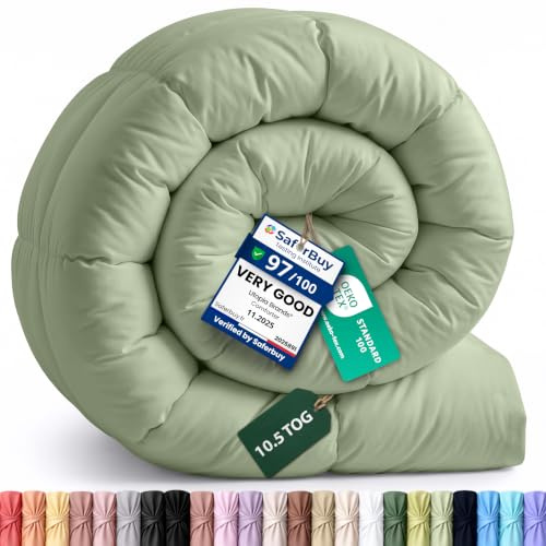 Utopia Bedding Coverless Single Duvet, 10.5 Tog Box Stitched, Sage Green | Luxury Comforter Ultra-Soft Touch Microfiber filling, Durable Construction with Corner Tabs, Machine Washable