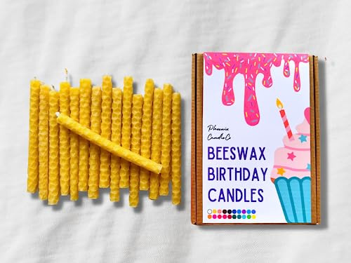 x16 Beeswax Birthday Candles | Hand-Rolled | Eco-Friendly (Natural Gold)