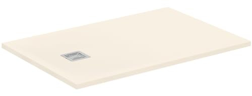 Ideal Standard - Ultra Flat S+, rechteckige ultradünne Duschwanne aus Kunstharz in Steinoptik, 120 x 80 cm, Ideal Solid, Abfluss auf der kurzen Seite, Sand