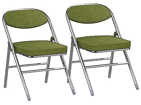 ARunThLana Lot de 2 Chaise Pliante, Chaises de Salle à Manger en Flanelle, Cadre en métal, avec Dossier, 46x41x80.3cm, pour Salon, Bureau, Salle à Manger, Vert