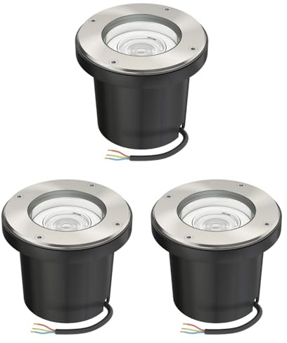 ledscom.de 3 lampes encastrées au sol BOFU pour l'extérieur, IP67, orientables, inox, 150mm Ø, lampe LED 7,6W 1103lm, 33°, blanc chaud incluse