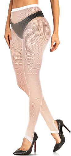 Fohevers Medias de red de estribo para mujer, de cintura alta, sin dedos de los pies, para festivales, cosplay, Halloween, baile, blanco, Altoa única