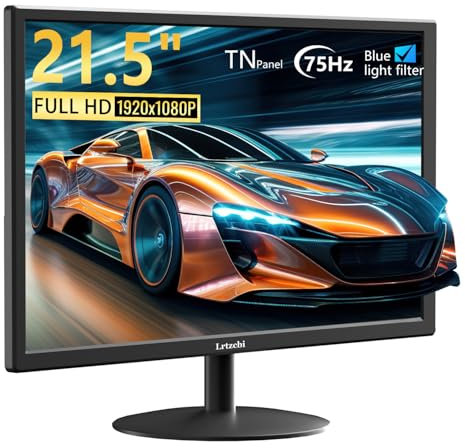 Lrtzcbi 21.5 Inch FHD Monitor, IPS 1080P Gaming 75Hz 5ms, Computer Monitor HDMI VGA Flicker Free Eye Care for PC Laptop Home Office, Black
