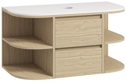 HOMCOM Mobile lavabo a parete, mobiletto, mobile bagno a parete con cassetti e ripiani a chiusura ammortizzata - dim. 90L x 45P x 46H cm, marrone