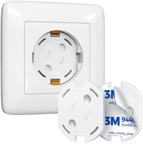 Peakally Steckdosen Kindersicherung 25 Stück, Verbesserte Dünne Kindersicherung Steckdose mit Drehmechanik, Selbstklebende Steckdosenschutz für Baby Kleinkinder - Weiß