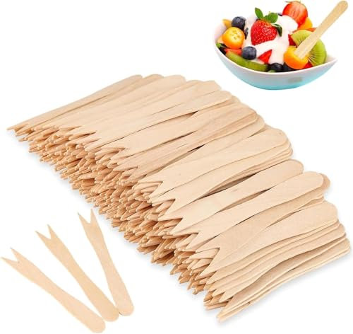 100 forchette per patatine fritte in legno, posate in betulla, forchette usa e getta, in legno naturale, biodegradabili, patatine fritte, posate in legno naturale per feste, campeggio e picnic