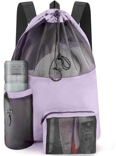Mesh Swim Bag Beach Drawstring Backpack, Waterproof Gym Bags for Women and Men, Large Pool Bag Swimming Gear for Swimmers