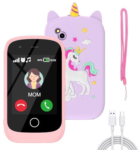 Alutoria Smartphone per Bambini, Cellulare Giocattolo Fiabe Audiolibri Telefono Console Portatili, Giocattoli Elettronici Educativi, Regalo di Compleanno per Bambini, Rosa