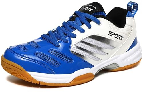Hiuzylqx Scarpe da Tennis Badminton per Uomo e Donna, Scarpe Ginnastica Casual Pickleball, Scarpa Tennis Interno per racchettoni, Ping-Pong, Squash e pallavolo,White Blue,48 EU