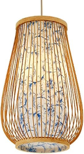 Lampada a sospensione moderna in pergamena con gabbia in rattan, paralume in vimini beige, cesto di bambù - Lampadari, lampada da soffitto in vimini Compatible with fattoria
