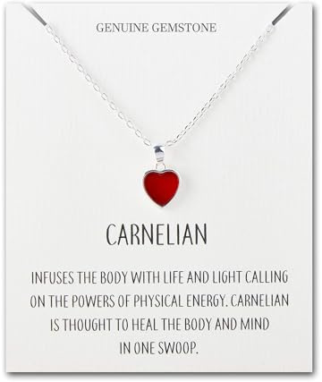 Philip Jones Carnelian Gemstone Heart Necklace with Quote Card