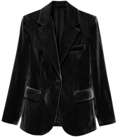 Blazer da donna in velluto, 1 bottone, caldo blazer per inverno, matrimonio, ballo, festa, giacca in velluto, Nero , M