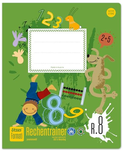 Formati Rechentrainer R.8 Quart 20 Blatt kariert, aus 100% Recyclingpapier, zur schrittweisen Erweiterung des Zahlenraums
