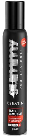 Gummy Professional Keratin Ultra Strong Hold Hair Styling Mousse – 5-Level Hold, Volume Build & Texture Care for All Hair Types – Lightweight, Non-Greasy Formula for Long-Lasting Styling – 225 ml