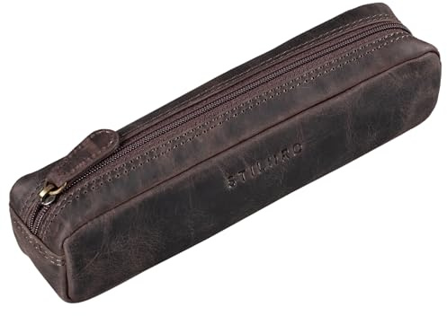 STILORD Preston Etui av läder Pennfodral Vintage Vintage läderetui Stiftroll Retro sminkväska Damer Herrar Faulenzer Äkta läder Farbe:Mörkbrun