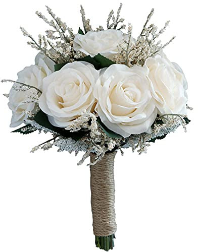 KiKom Bouquet de mariage vintage artificiel avec fleurs soyeuses et champagne, bouquet de mariée, demoiselle d'honneur, décoration de mariage