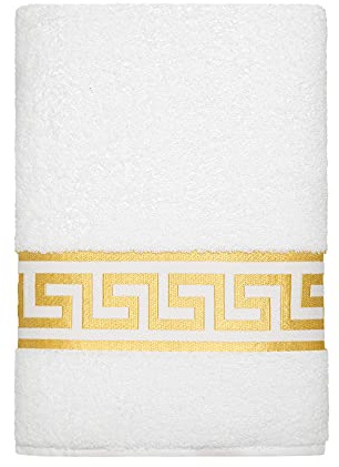 Belle Arti Premium Mäander handdukar, duschhanddukar, gästhanddukar, fluffig frotté, bomull (set om 2 – 70 x 140 cm, vit)