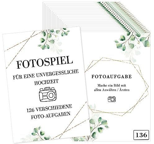 Fotospiel Hochzeitsspiele Hochzeit 126+10 Fotoaufgaben Hochzeitsspiel für Gäste & Brautpaar (A)