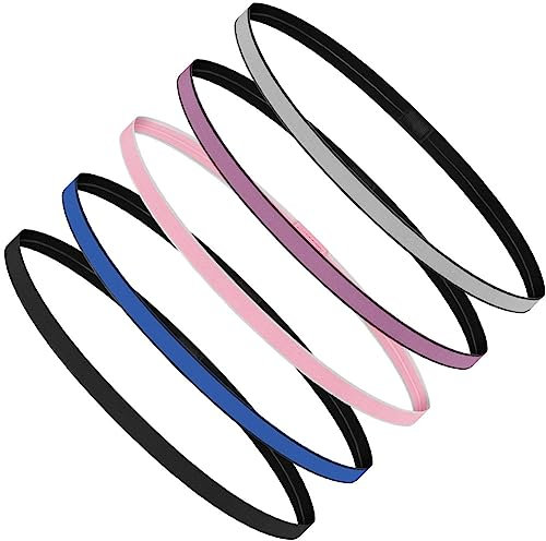 URAQT Sport Haarbänder, 5 Stück Elastische Dünn Haarbänder für Damen, Haarband Stirnband Antirutsch Stirn Schweißband, Stirnbänder Sport für Fußball Yoga Laufen (C)