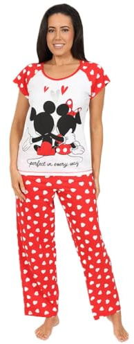 Disney Womens Minnie and Mickey Mouse Perfect In Every Way Long Ladies Pyjama Set (20-22) Red