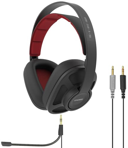 Koss GMR540-A-ISO Over-Ear Closed-Back Gaming Headphones, Volume Control + Mute Switch, Detachable Boom Microphone, Ultra Lightweight and Durable Design, Black and Red
