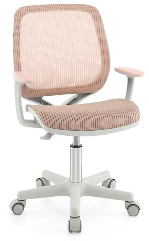 DREAMADE Schreibtischstuhl Kinder, Sitzhöhe 43-55cm verstellbar, Ergonomischer Kinderdrehstuhl auf Rollen mit Armlehnen & Rückenlehne, Bürostuhl Drehstuhl Kinderstuhl für Jungen und Mädchen (Rosa)