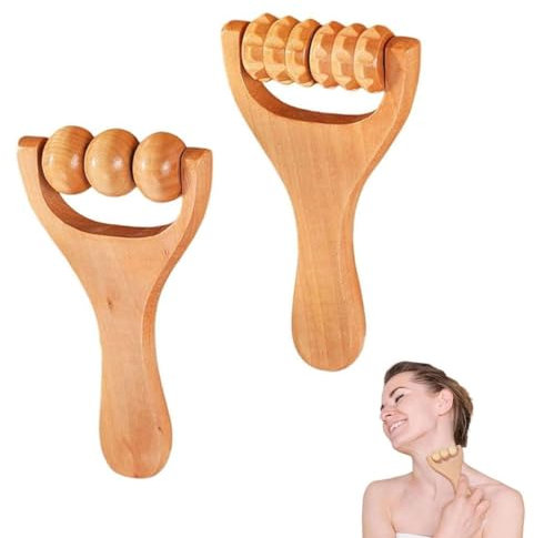 FDCGAS massageroller - 2 Stück massage roller,Holz Triggerpunktroller Körper Gesichtsroller Gesicht Hals Anti-Cellulite Für Gua Sha Scraping Massage-Tool,faszienrolle holz,massageroller mit griff