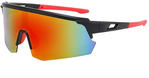 DKDDSSS Polarisierte Sport Sonnenbrille, Fahrradbrille Winddicht, Schnelle Brille Rave, Radfahrer Brille für Herren Damen UV400 Schutz für Outdooraktivitäten Rot
