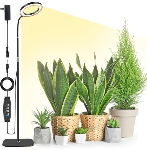 Luz de crecimiento con LED para plantas de interior, lámpara de crecimiento de espectro completo, temporizador de encendido/apagado automático 3/9/12H,58cm~170cm Altura ajustable para plantas grandes