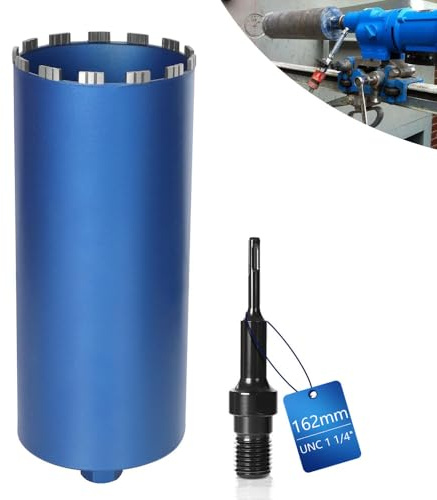 Diamantborrkrona, blixtborr för kärnborrmaskin, inkl. 10 mm turbo, L 460 mm, Ø 162 mm, SDS Plus-adapter, 1¼ tum UNC, våt- och torrborrkrona, lasersvetsad för betong, granit murverk