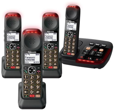 Panasonic KX-TGM424 Quad Amplified Digital Cordless Phone with Answering Machine with loud volume, slow talk mode, easy-to-use big buttons, voice assist function, and hearing aid compatibility support