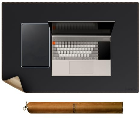 MAIDERN Skrivbordsmatta i läder, 80 cm x 61 cm, vändbar stor skrivbordsmatta, kork och läder, stor musmatta för skrivbord, vattentät datorskrivbordsmatta för spel, hemmakontor (svart)