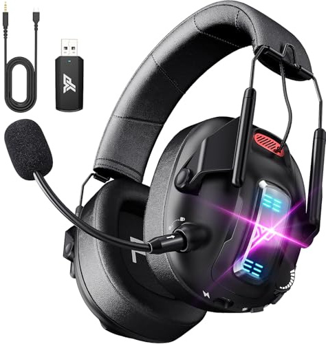 YPBDAN Casque de jeu sans fil pour PS5, PS4, PC, casque de jeu USB avec microphone antibruit, Bluetooth 5.3, batterie 100 h, faible latence, casque de jeu pliable pour commutateur, Mac, ordinateur