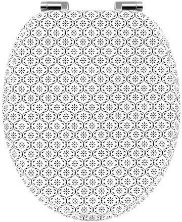 WOLTU Toilettendeckel mit Absenkautomatik, WC Sitz Quick-Release, Klodeckel O Form, Klobrille mit verstellbaren Scharnieren, Toilettenbrille Montage von oben, mit Blumen-Motiv, aus MDF