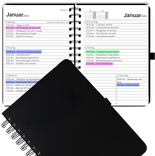 DIN A5 2026 Terminplaner Kalender auf Deutsch, Terminkalender Wochen-Planer, Agenda & Organizer, Wochenkalender Buchkalender mit Kunstleder-Hardcover & 120 g/m² Papier (2025-2026)