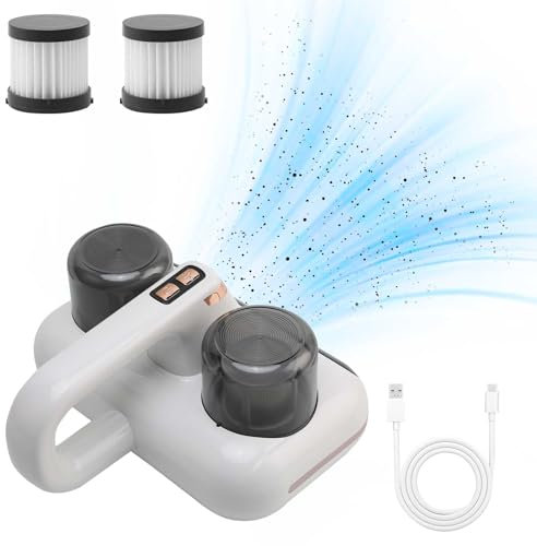 Gevvnss Aspiradora de colchón, aspiradora de cama de mano para eliminación de ácaros con 2 filtros, 10 KPa, 8000 RPM, esterilización de luz UV-C y filtración múltiple para cama, alfombra y sofá, 100 W