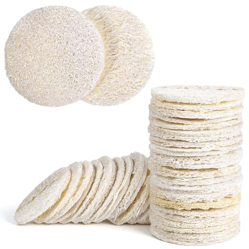 25 PCS Natural Loofah Face Exfoliator Pad, 2.36 in Face Body Exfoliating Pads, Loofa Facial Sponges Pad for Makeup Dead Skin Removal, Cleansing Skin for Women and Men