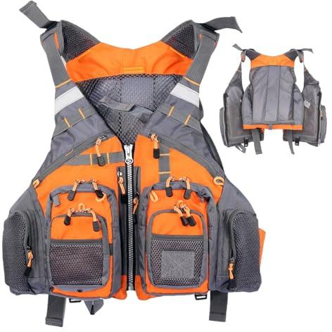 Chaleco salvavidas de pesca para hombres, chaleco salvavidas de pesca ergonómico de tamaño medio con múltiples bolsillos y espuma de alta flotabilidad desmontable en el interior para kayak, deriva.