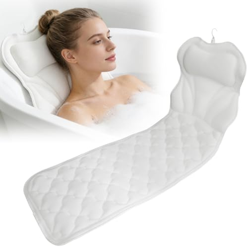 Full Body Bath Pillow Mat, Bath Cushion with 5D Air Mesh and 16 Powerful Suction Cups, Ergonomic Design Support Head and Neck Back for Home Hot Tub Relaxing Spa Fits All Bathtub