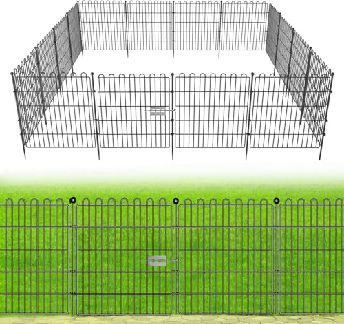 Valla de Jardín Decorativa, 10 Paneles (Longitud Total 7.65m), Altura 60cm, Cerco de Alambre de Acero Inoxidable Sin Zanjas, Barrera para Mascotas, Ideal para Patio, Jardín y Conejos