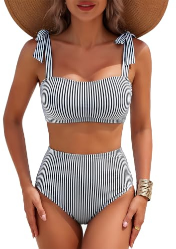 Innfttwo Bikini Sets for Women UK, High Waisted Bikini Set for Women, Tummy Control 2 Piece Swimsuit, Flattering Bathing Suit for Beach Holiday and Pool Black