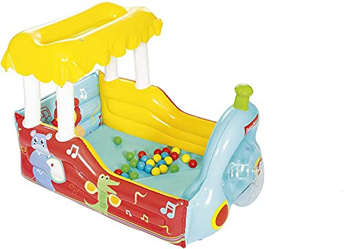 Bestway Fisher-Price aufblasbare Dampflok mit Bällebad inklusive 25 bunten Spielbällen, 132x94x89 cm, bunt