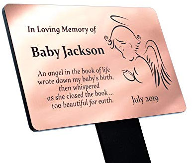 Personalised Baby Angel Memorial Plaque Stake - Grave Marker Outdoor Garden Waterproof (available in Silver/Gold/Copper) (Copper)