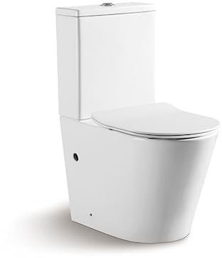 Inodoro Completo - WC Inodoro Completo con Sistema Rimless Antibacterias - Vater Baño con Tapa Moderna con Caida Amortiguada - Inodoro Salida Dual Eficiente con Ahorro de Agua - WC para Hogar Blanco