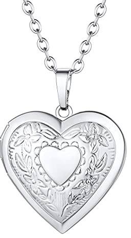 FOCALOOK Locket Corazón Mujer Collar Romántico de Amor Pareja Madre Cadena Plateada Cobre Joyería Memorial de Moda Cumpleaños