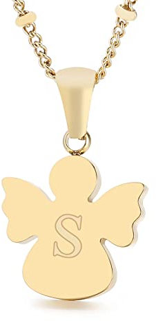 Qings Initial S Anhänger Halskette, 26 Buchstaben Goldene Engelskette, Kettenlänge 50 cm