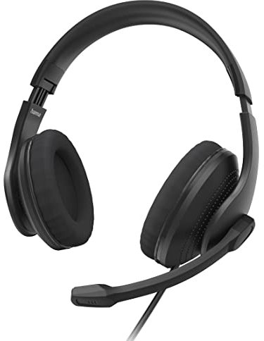 Hama | Auriculares con micrófono para PC (con Cable, conexión USB A, Auriculares para PC con Brazo de micrófono y Banda para el Cuello, Cable de Audio de 2 m) Negro