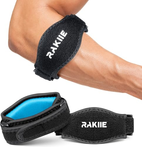 Rakiie 2 Pack Tennis Elbow Brace for Men Women, Adjustable Non-slip Golfer Elbow Strap with Support Compression Pad, Counterforce Brace for Sports, Fit 7.08-14.17, Blue