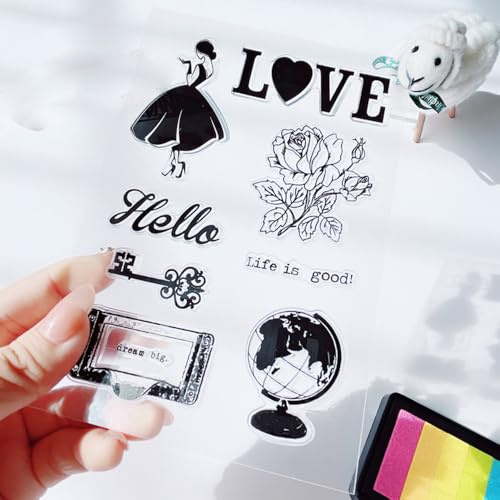 Love Flower Girl Globe Valentine's Day Clear Stamps Transparent Silicone Stamp Album Cards Rubber Stamp for Card Making Decoration and DIY Scrapbooking